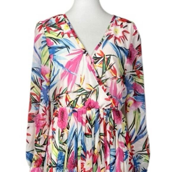 Haoduoyi Maxi Dress Wrap Top Long Sleeves Chiffon Floral Multi Women’s Size XL - Picture 5 of 11